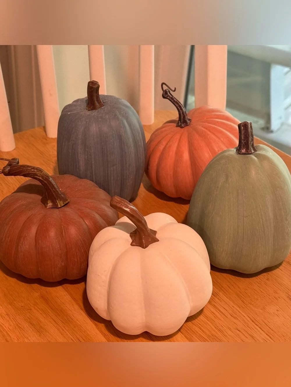 Set of 5 Faux Pumpkins Fall Harvest Decor Muted Neutral Autumn Colors